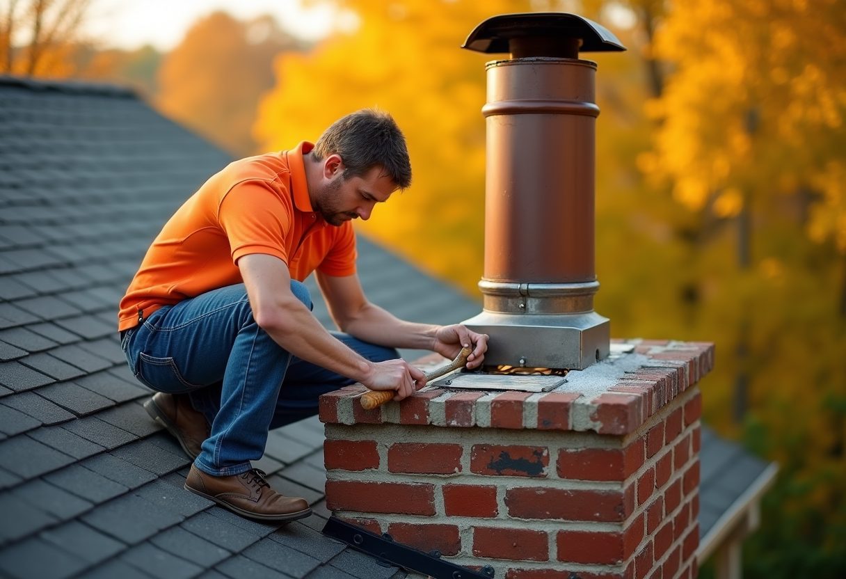 Technician repairing a brick chimney crown — Capitol Heights